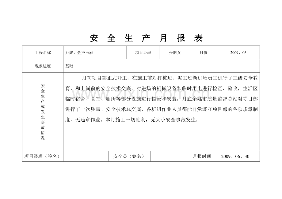 安-全-生-产-月-报-表.doc_第1页