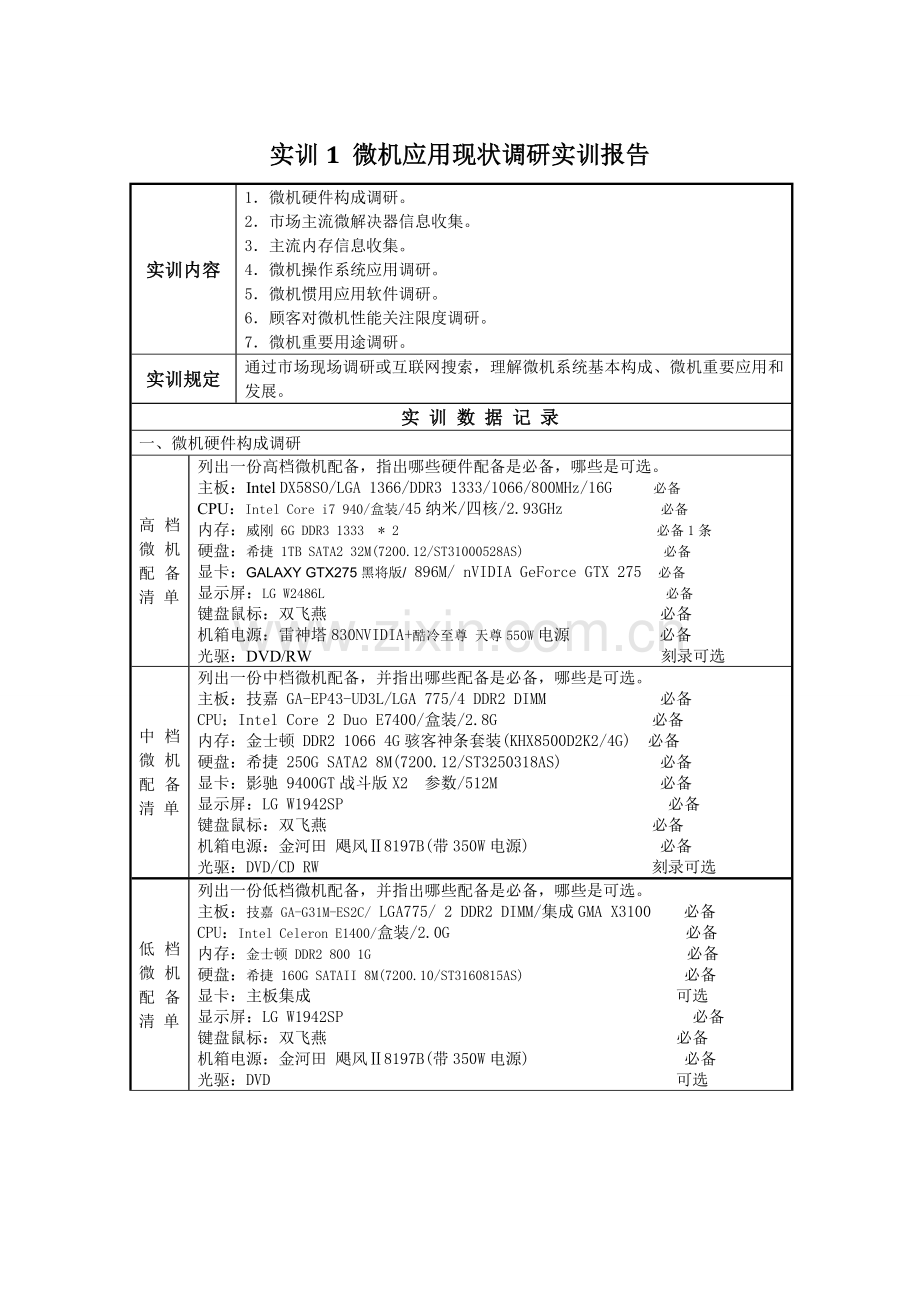微机系统与维护实训报告答案样本.doc_第1页