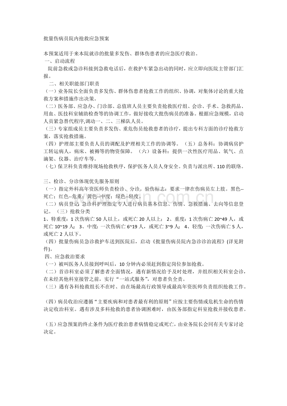 批量伤病员院内抢救应急预案.docx_第1页