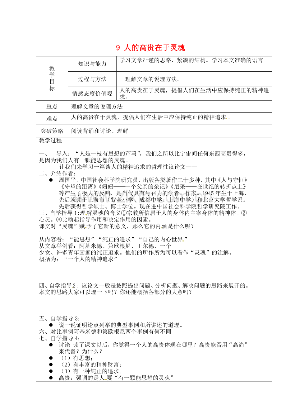苏教初中语文八下《人的高贵在于灵魂》.doc_第1页