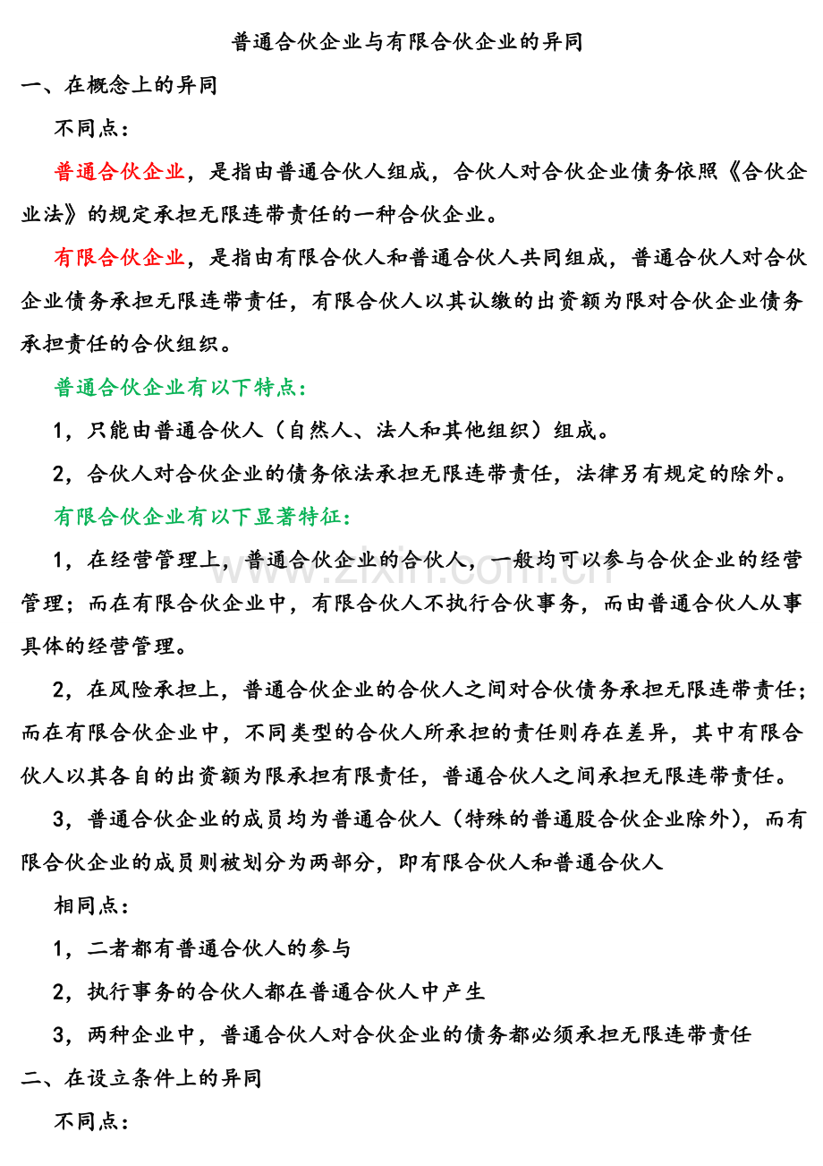 普通合伙企业与有限合伙企业的异同.doc_第1页