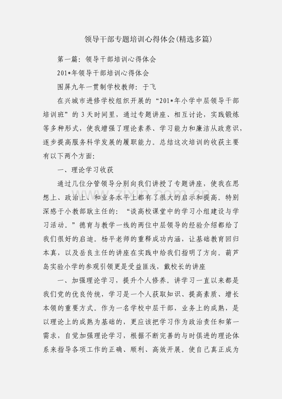 领导干部专题培训心得体会(多篇).docx_第1页