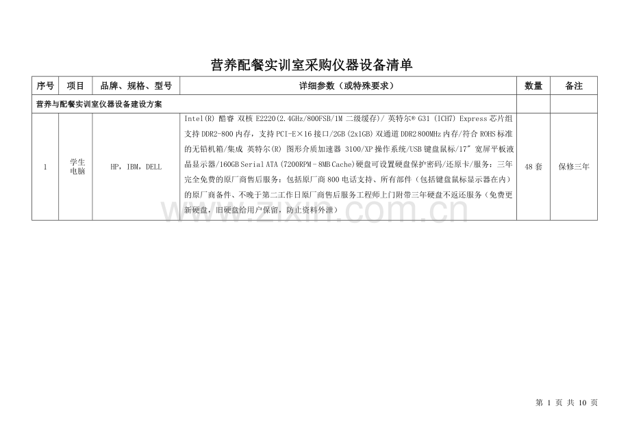 营养配餐实训室仪器设备清单.doc_第1页
