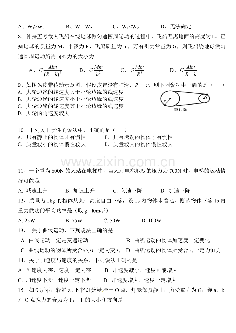 2017年甘肃高中学业水平考试(物理)模拟试卷1.doc_第2页