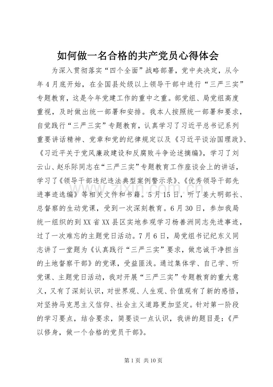 如何做一名合格的共产党员体会心得.docx_第1页