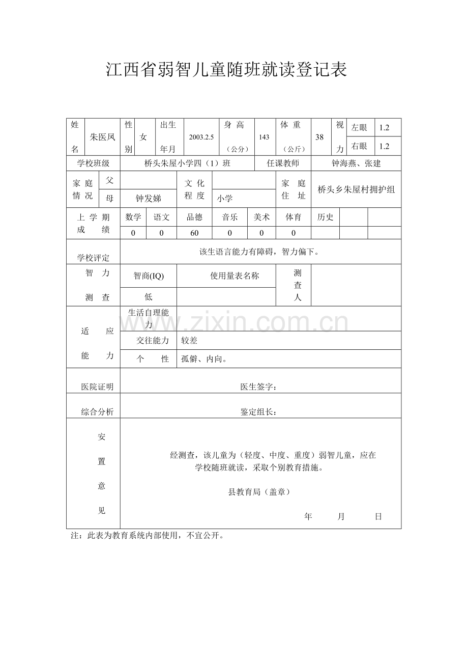 残疾儿童少年个别化教育计划.doc_第1页