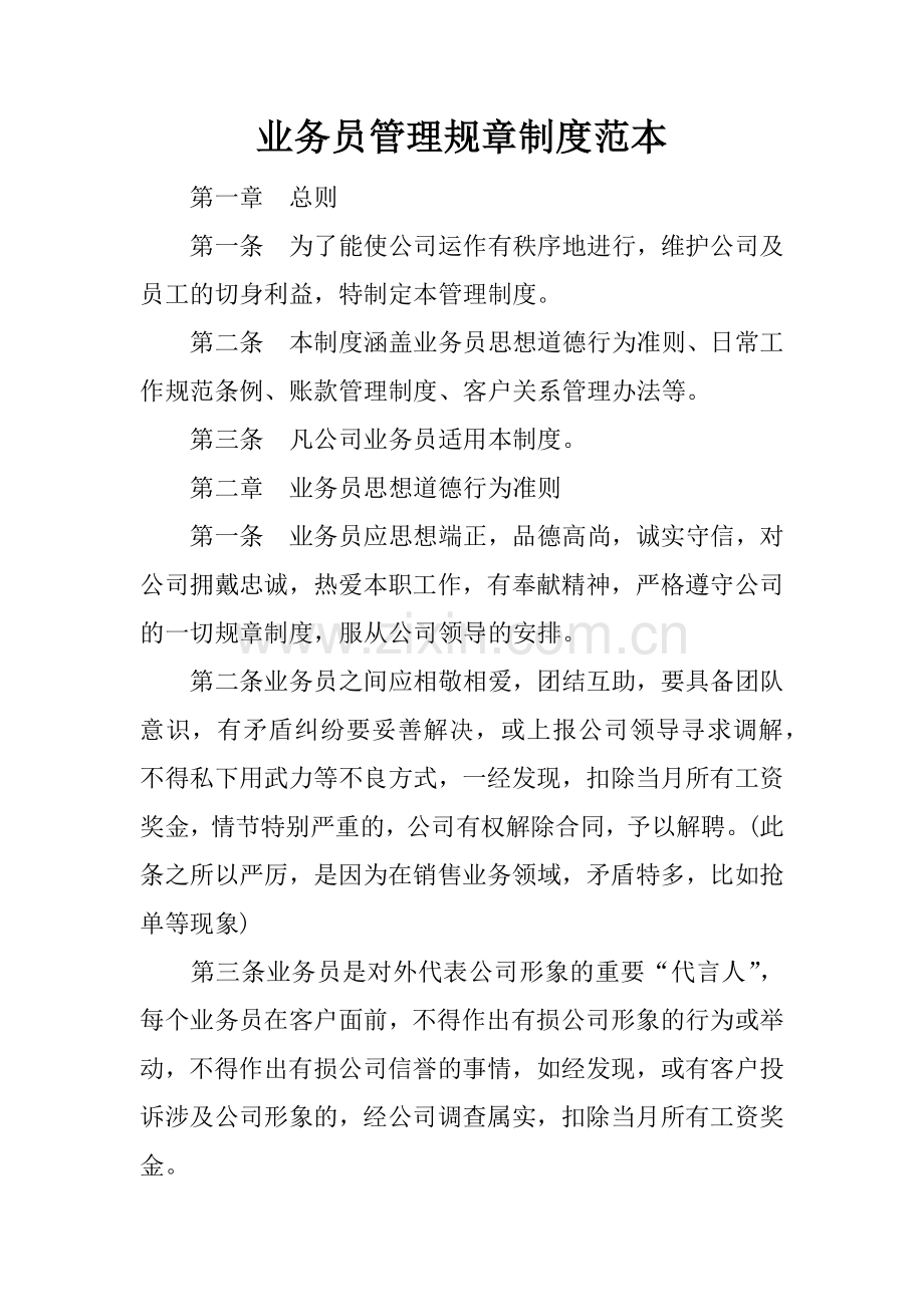 业务员管理规章制度范本.docx_第1页
