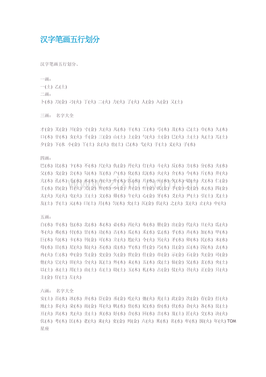汉字笔画五行划分和81数理吉凶对照.doc_第1页