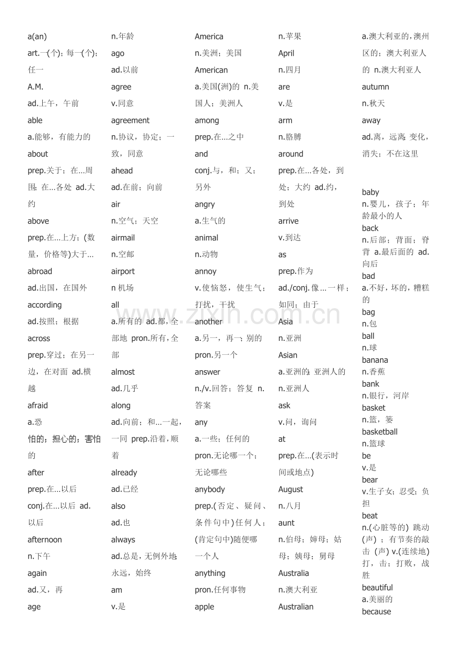 英语一级词汇表.docx_第1页