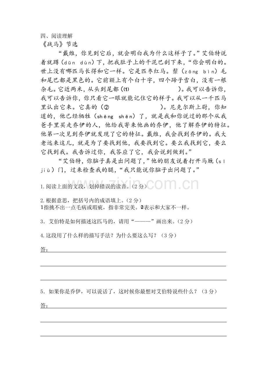《战马》阅读检测题(原创).docx_第2页