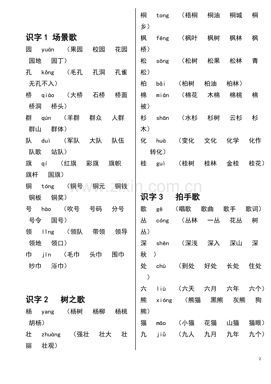 部编版二年级上册《写字表》生字扩词带拼音可打印.doc_第2页