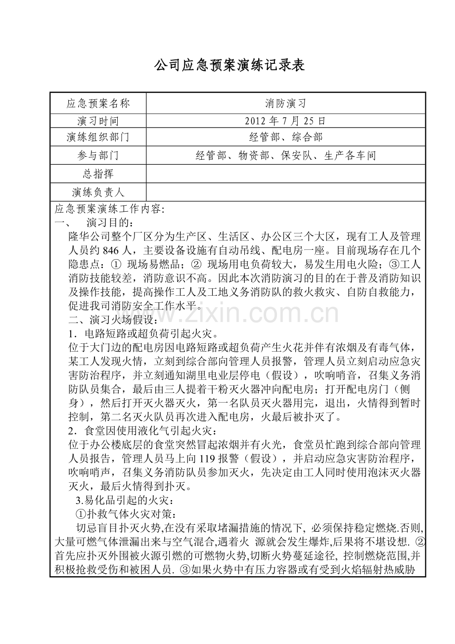 公司应急预案演练记录表.doc_第1页