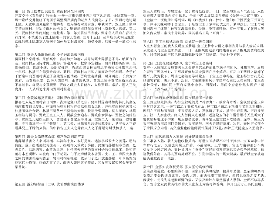 小学语文人教部编版六年级下册(2019)-红楼梦章回概括.docx_第1页