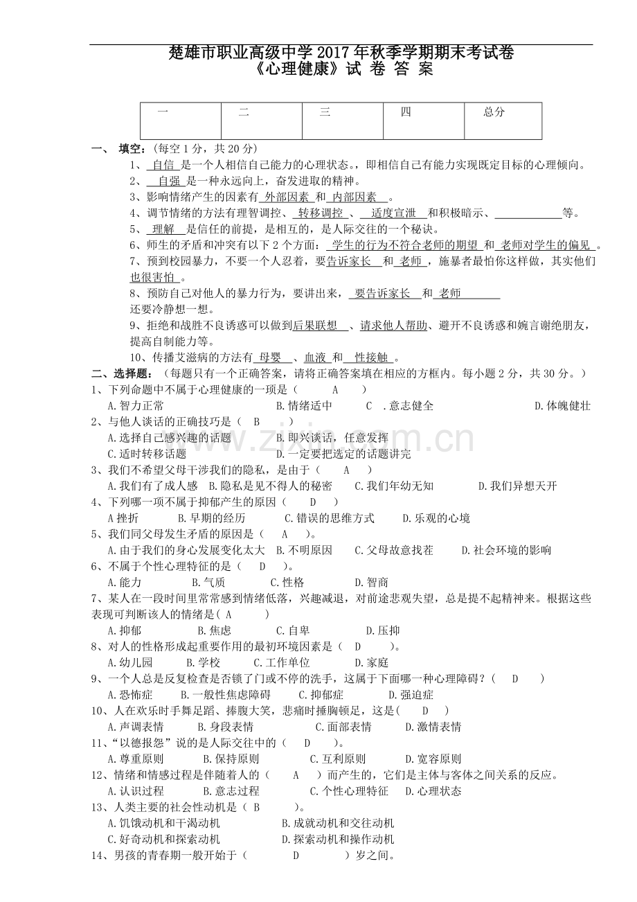 《心理健康》试-卷-答案.doc_第1页