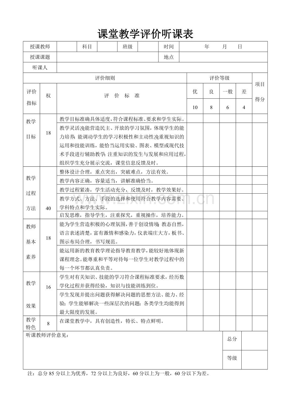 课堂教学评价听课表.doc_第1页