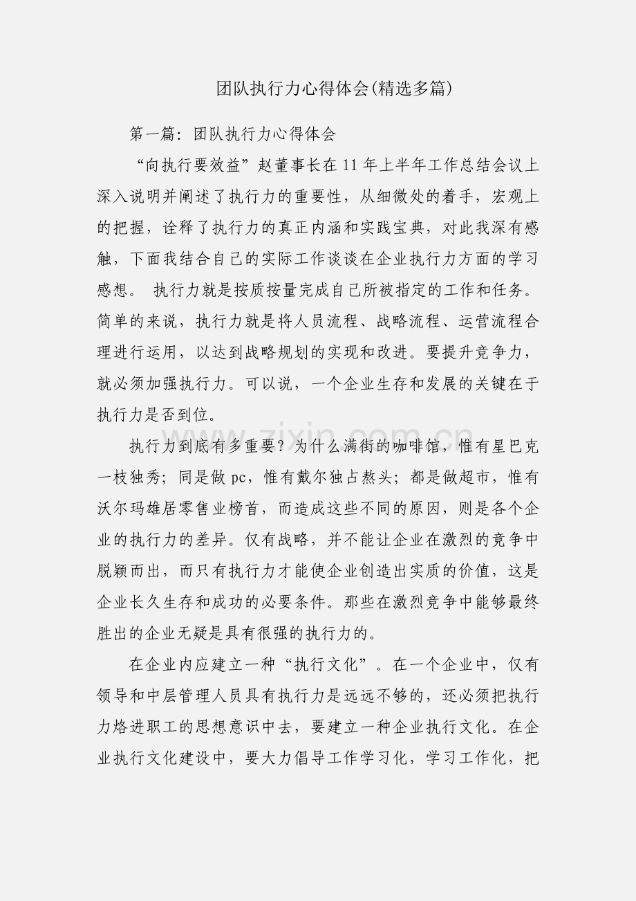 团队执行力心得体会(多篇).docx_第1页