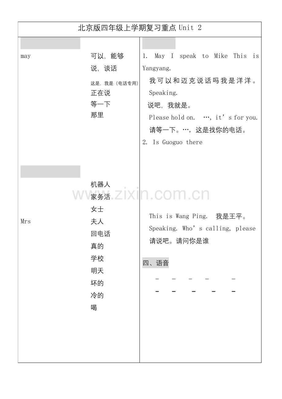 北京版四年级英语上学期复习重点.docx_第2页