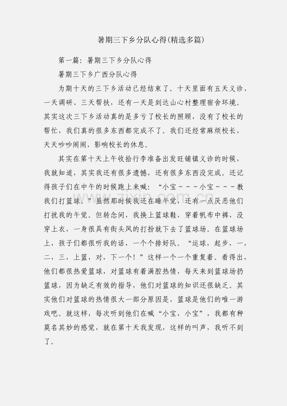 暑期三下乡分队心得(多篇).docx_第1页