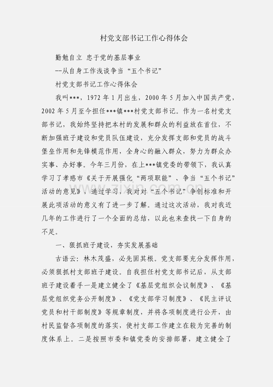 村党支部书记工作心得体会.docx_第1页