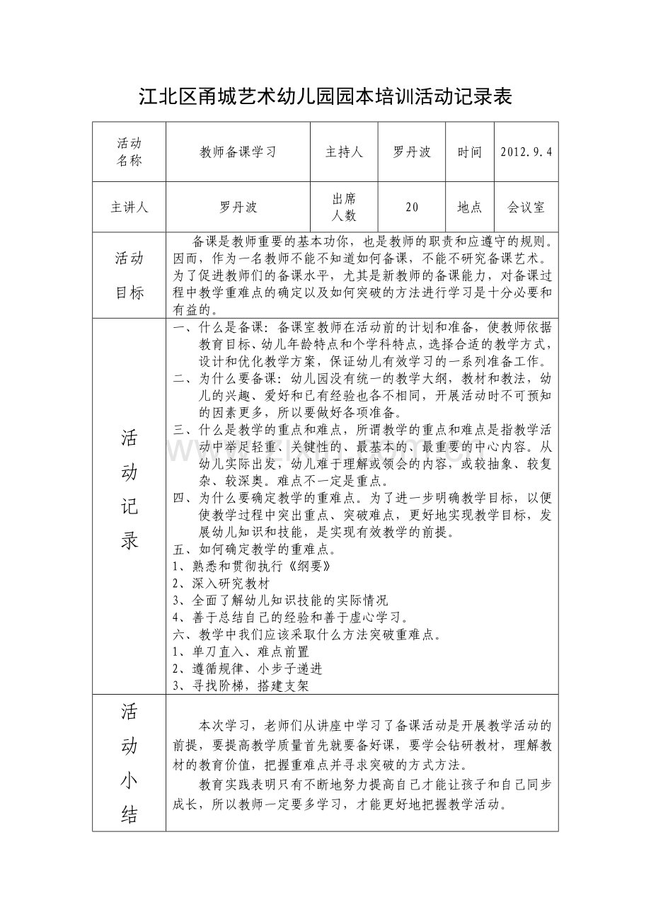 园本培训活动记录表(DOC).doc_第1页