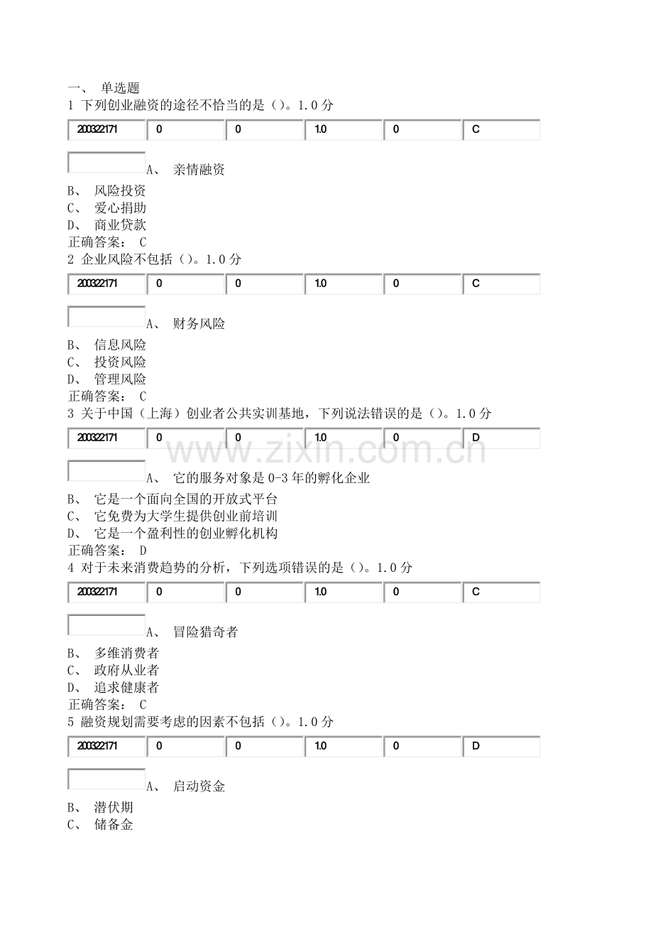 超星尔雅通识选修课《大学生创业基础》期末考试答案.docx_第1页