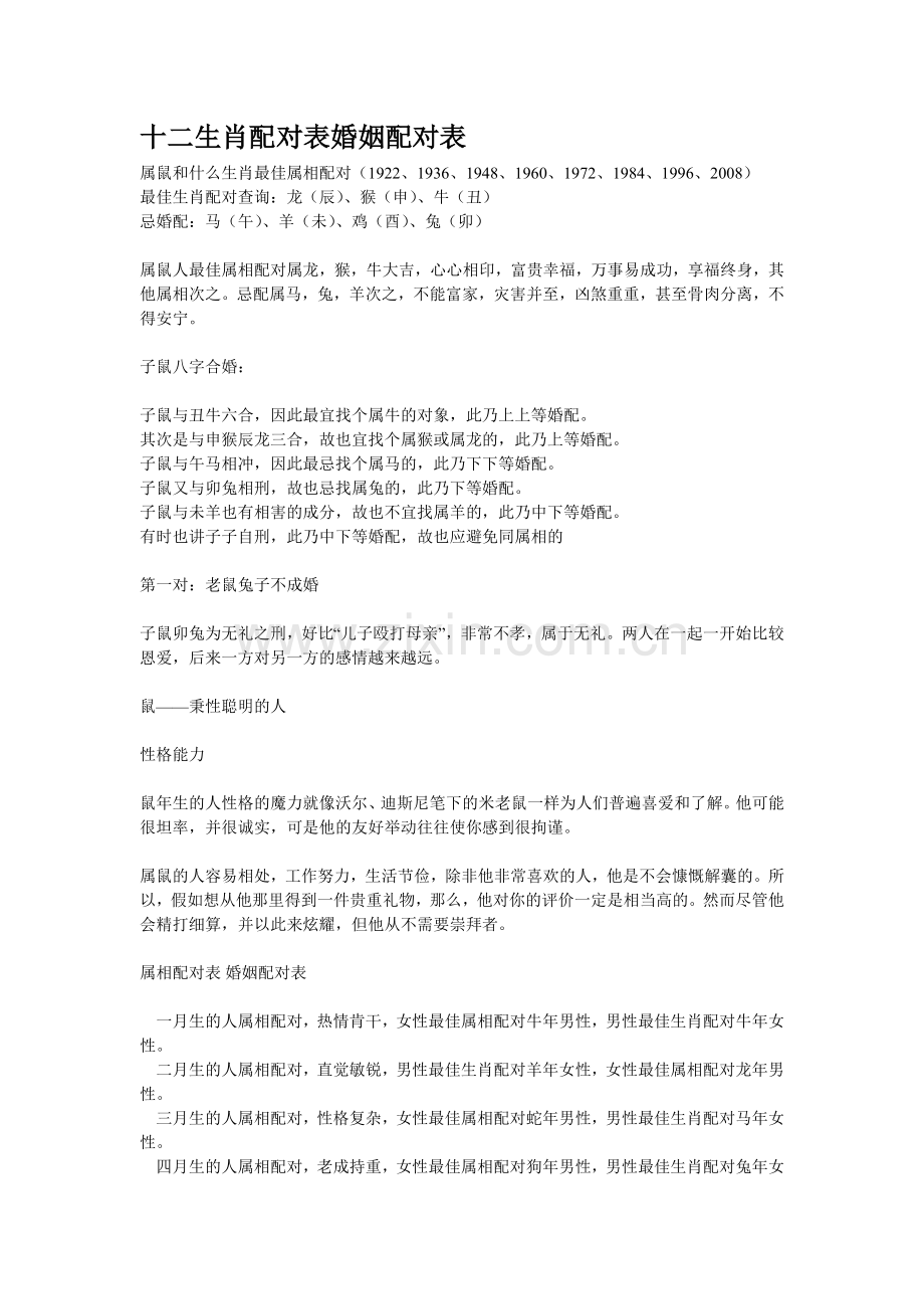 十二生肖配对表婚姻配对表.doc_第1页