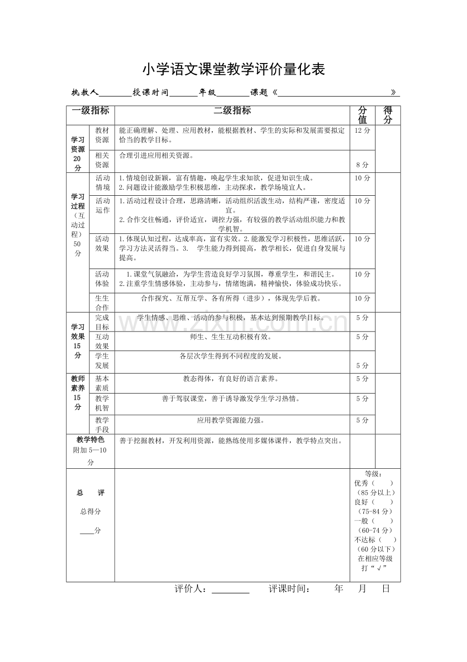 小学语文课堂教学评价表.doc_第1页