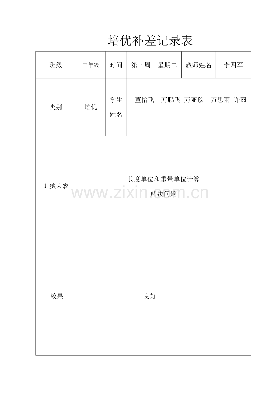 三年级上册数学培优辅差记录表.doc_第1页