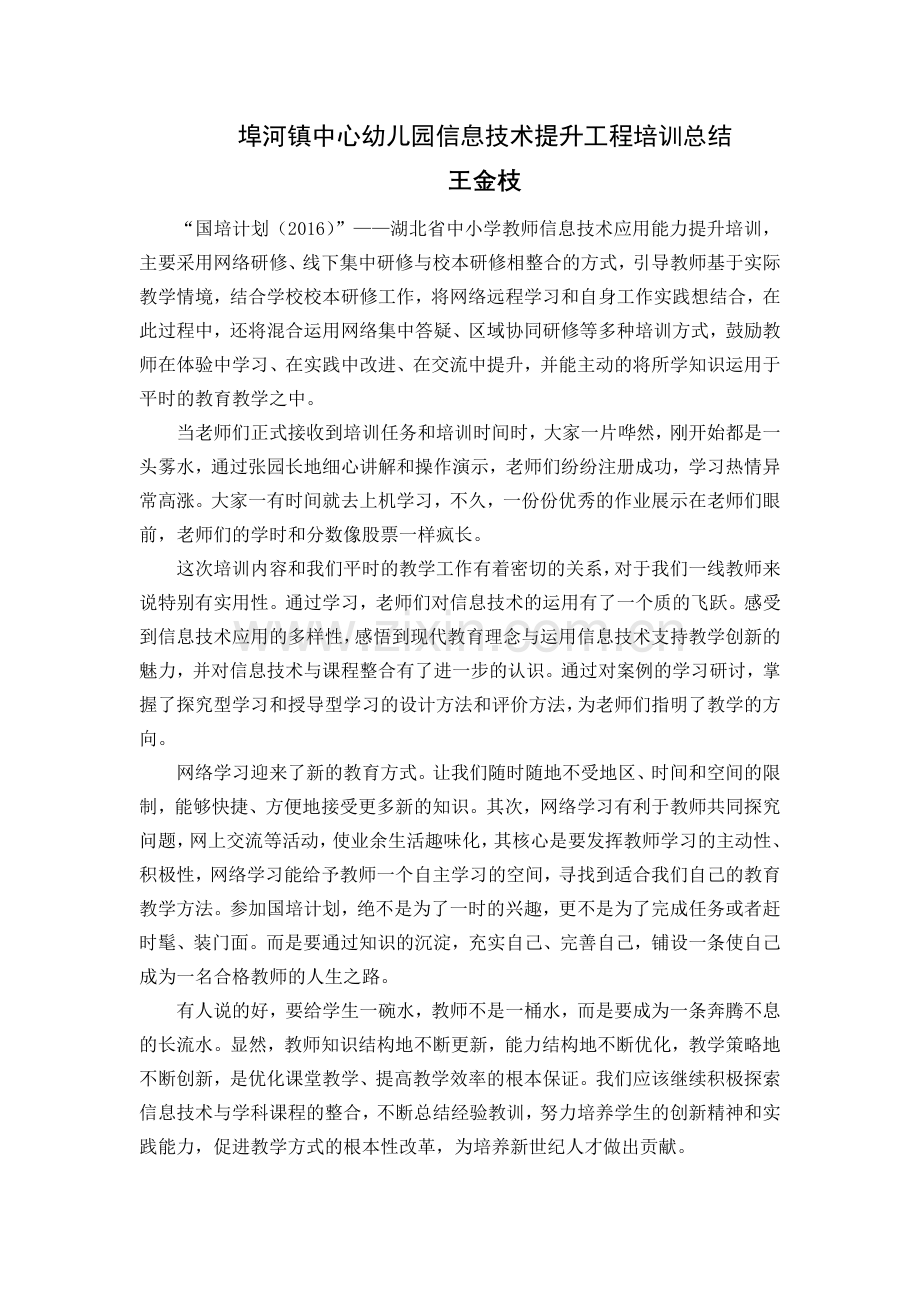埠河镇中心幼儿园信息技术提升工程培训总结.doc_第1页