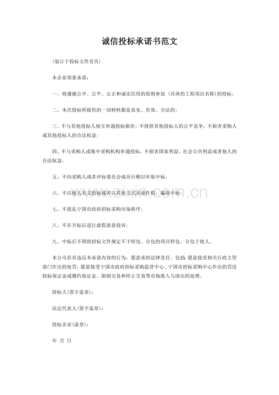 标准投标承诺书范本.docx_第2页