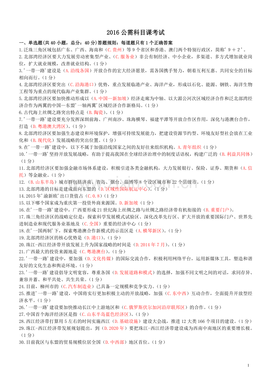 2016一带一路公需科目考试参考答案.doc_第1页
