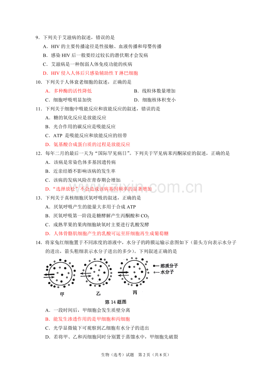 2017年4月浙江选考生物试题含参考答案(规范清晰版).docx_第2页