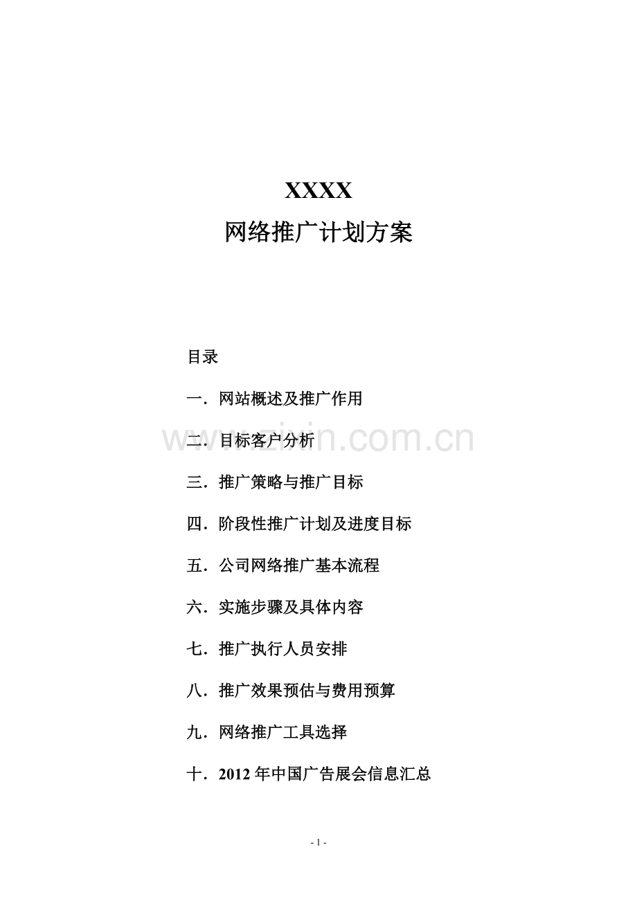 XXXX公司网站网络推广计划方案.doc_第1页
