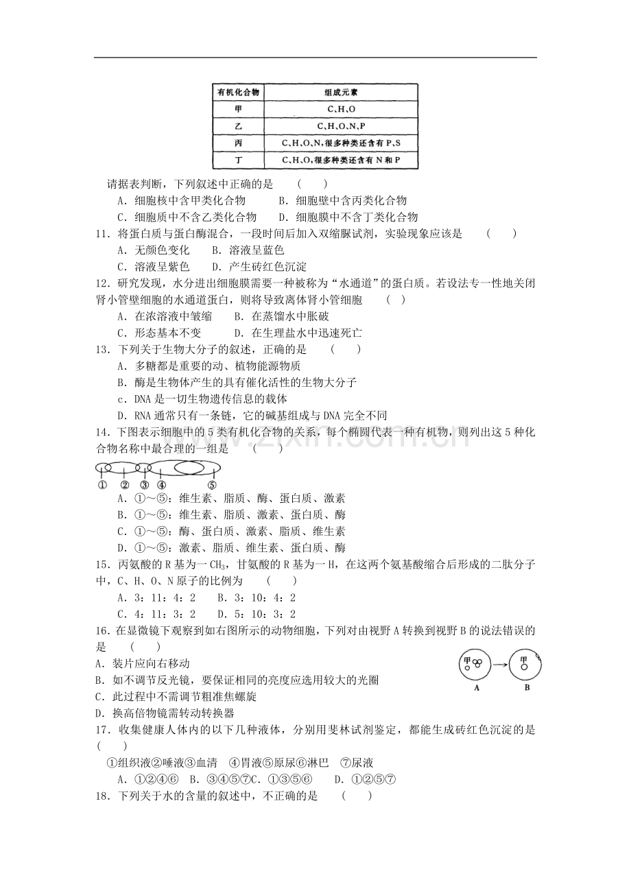 全国100所名校单元测试示范卷生物卷1.doc_第2页
