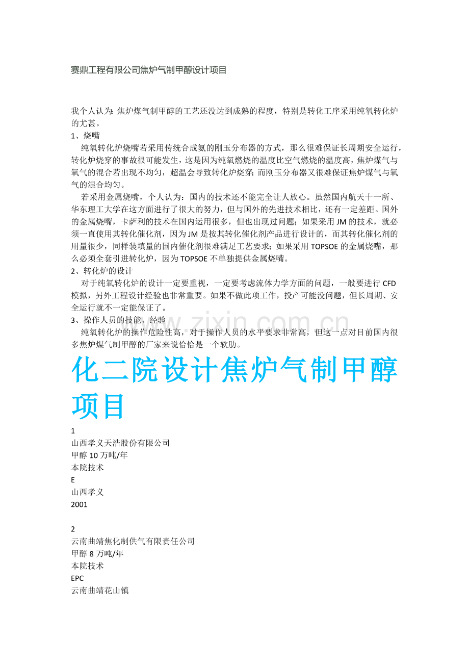 赛鼎工程有限公司焦炉气制甲醇设计项目.docx_第1页