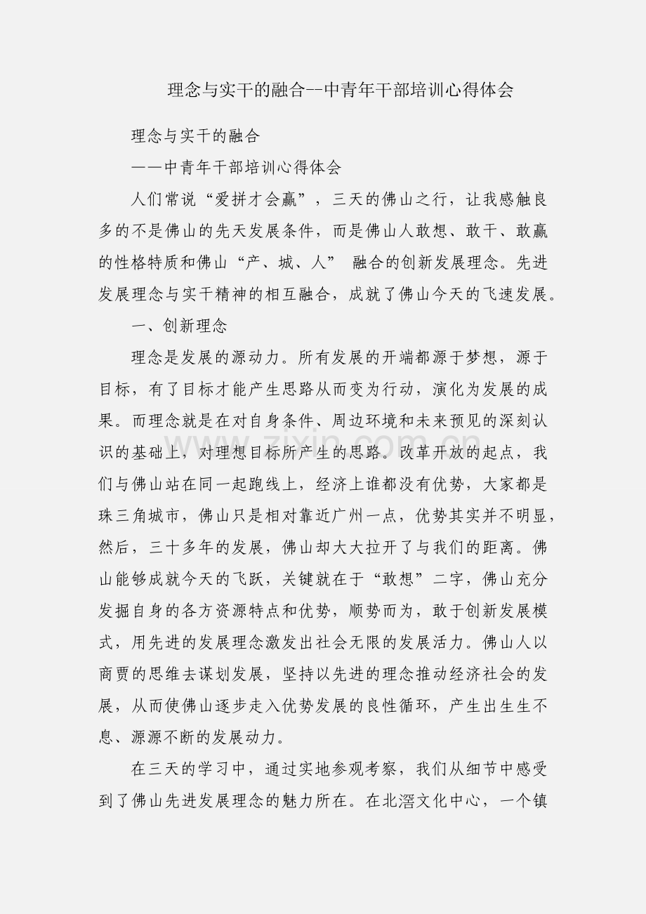 理念与实干的融合--中青年干部培训心得体会.docx_第1页