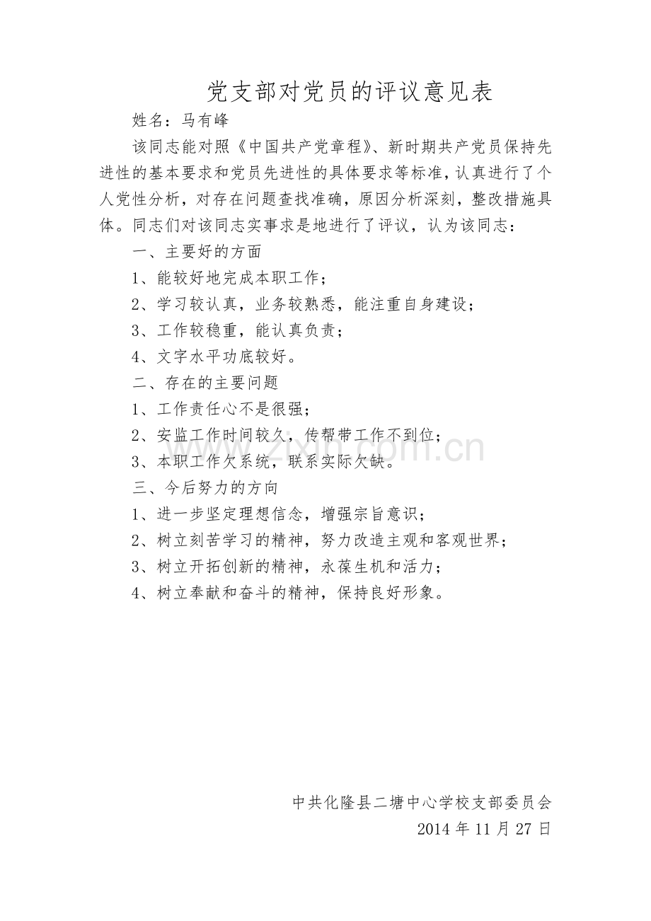 党支部对党员的评议意见表.docx_第2页