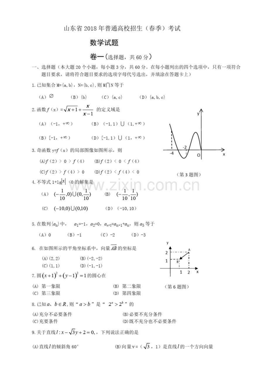 2018山东春季高考数学试题.docx_第1页