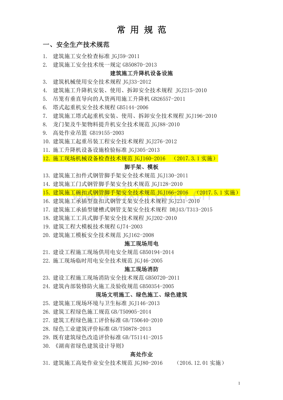 建筑常用规范更新(截止到2017.9.30).docx_第1页