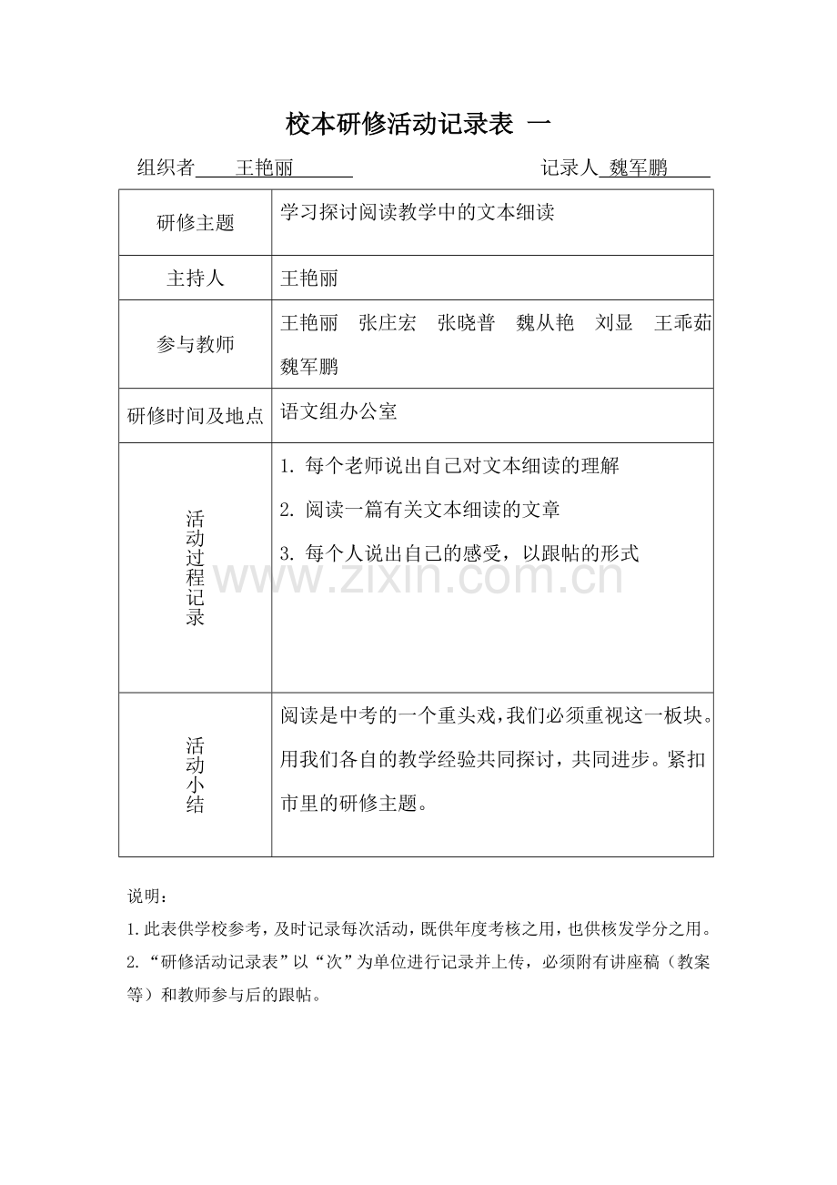 校本研修活动记录表.doc_第1页