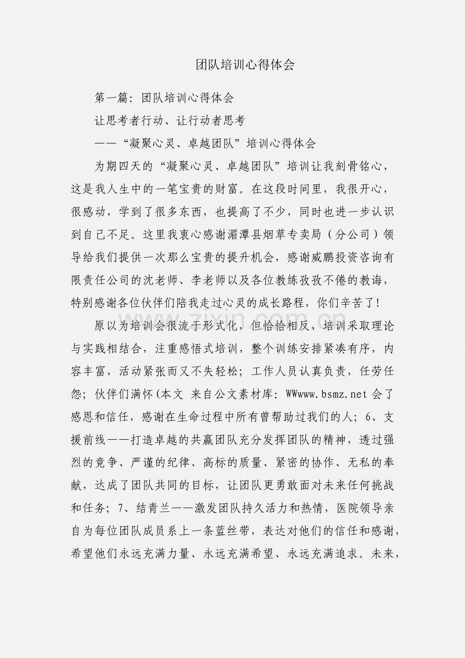 团队培训心得体会.docx_第1页