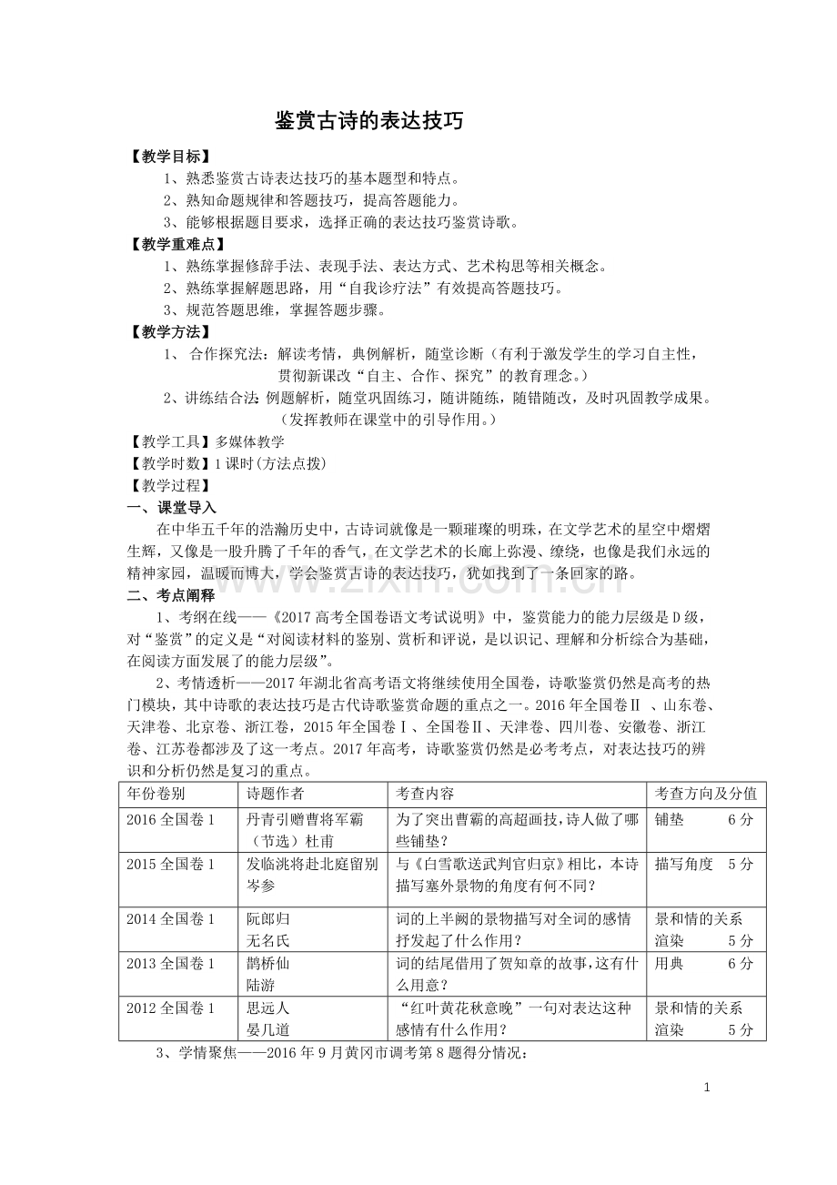 诗歌鉴赏表达技巧-教案.docx_第1页