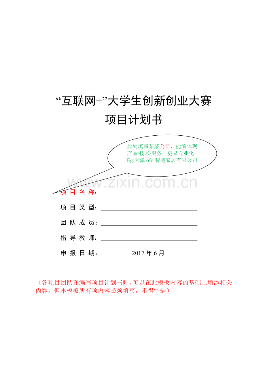 第三届“互联网+”大学生创新创业大赛项目计划书格式.docx_第1页