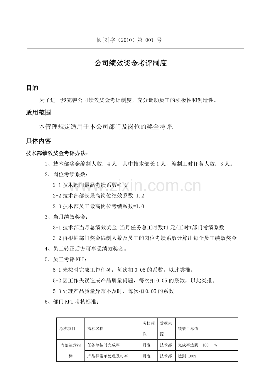 公司绩效奖金考评制度(修正稿).doc_第1页