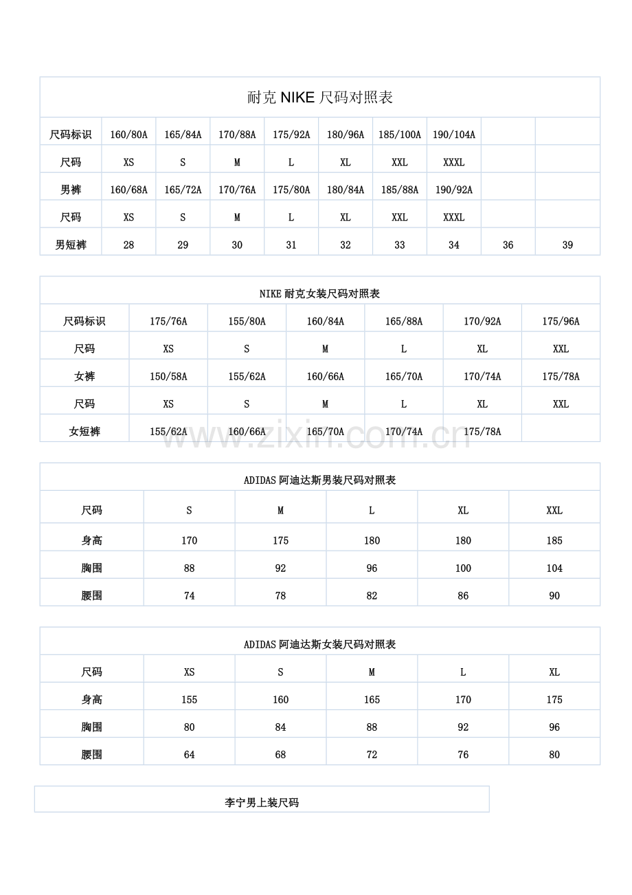 耐克NIKE尺码对照表.doc_第1页