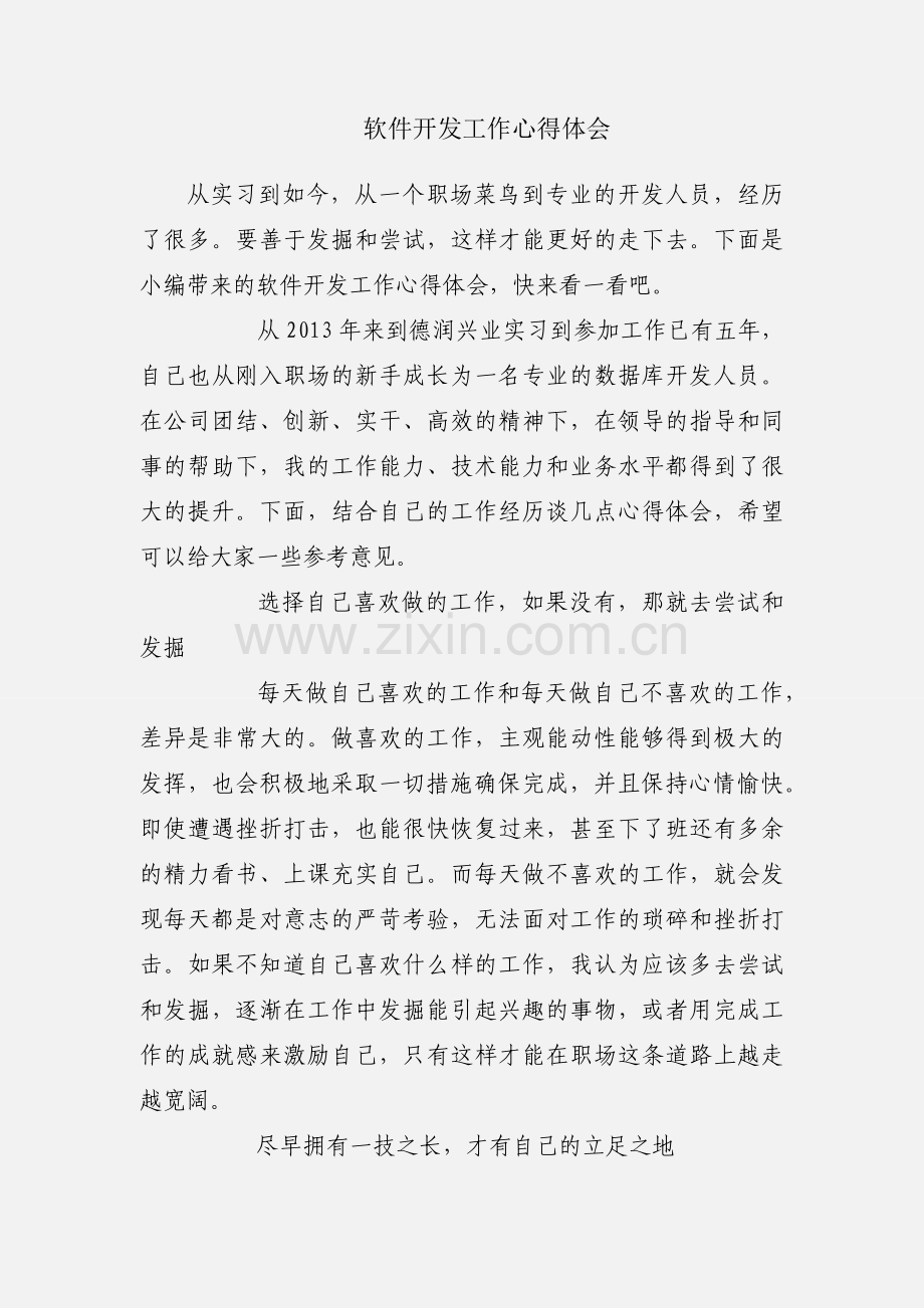 软件开发工作心得体会.docx_第1页