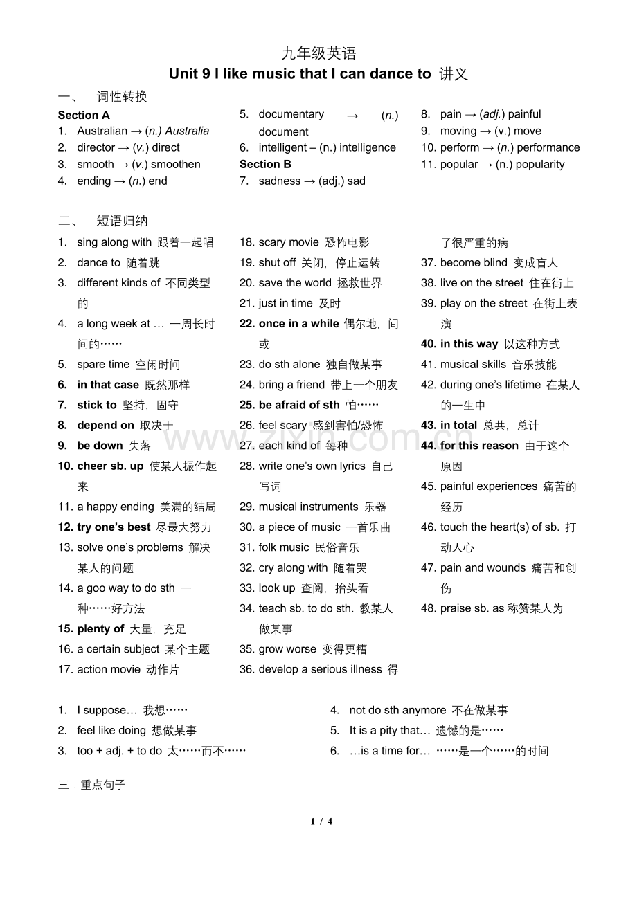 人教版九年级英语Unit-9知识点总结.docx_第1页