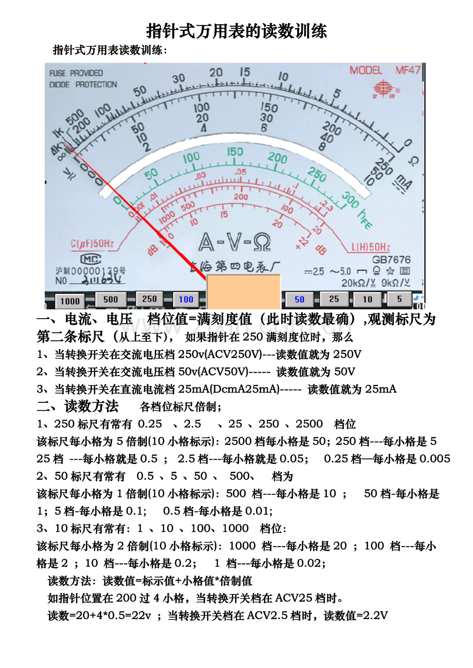 指针式万用表读数训练练习题.doc_第1页