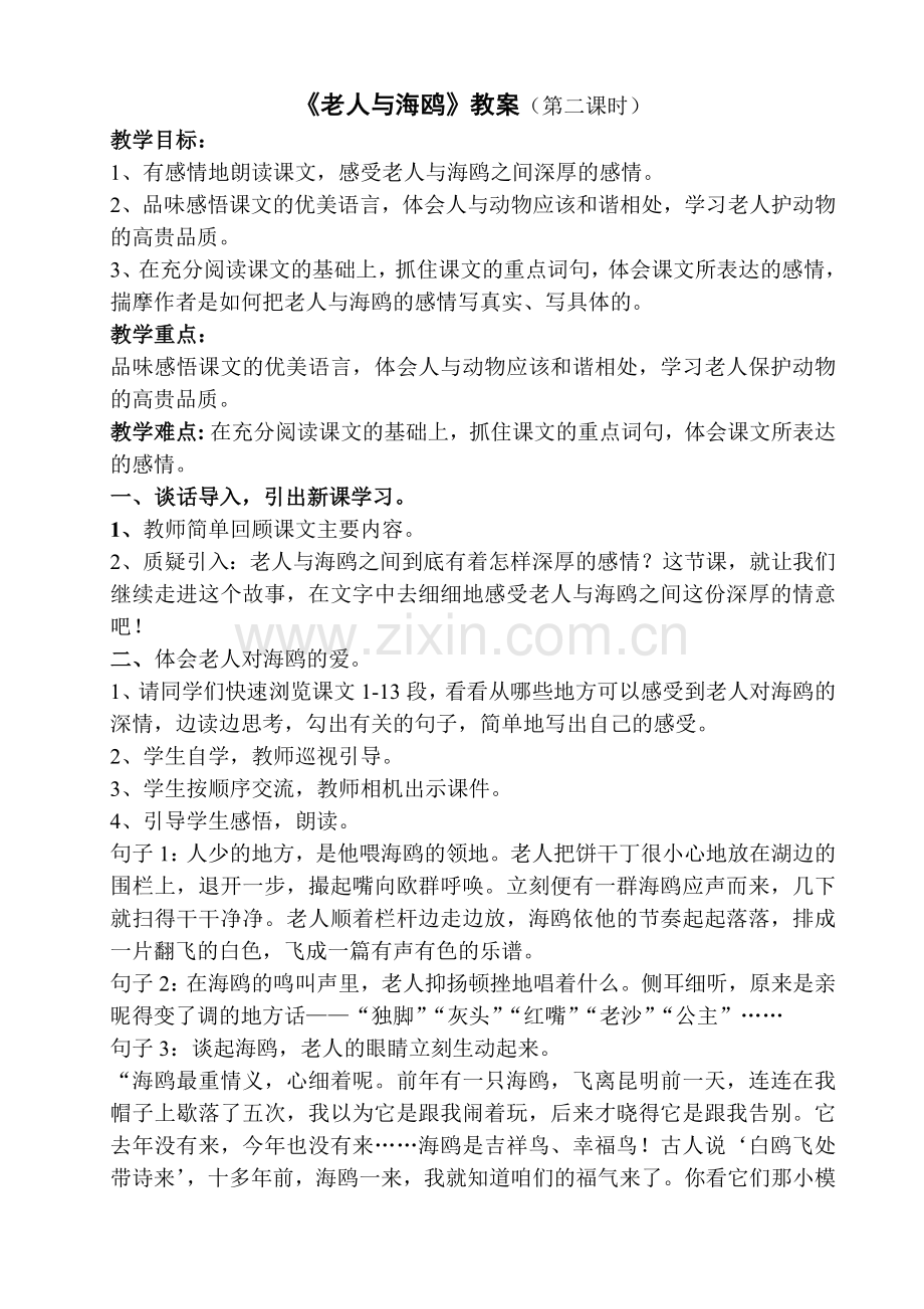 老人与海鸥教案(打印).doc_第1页