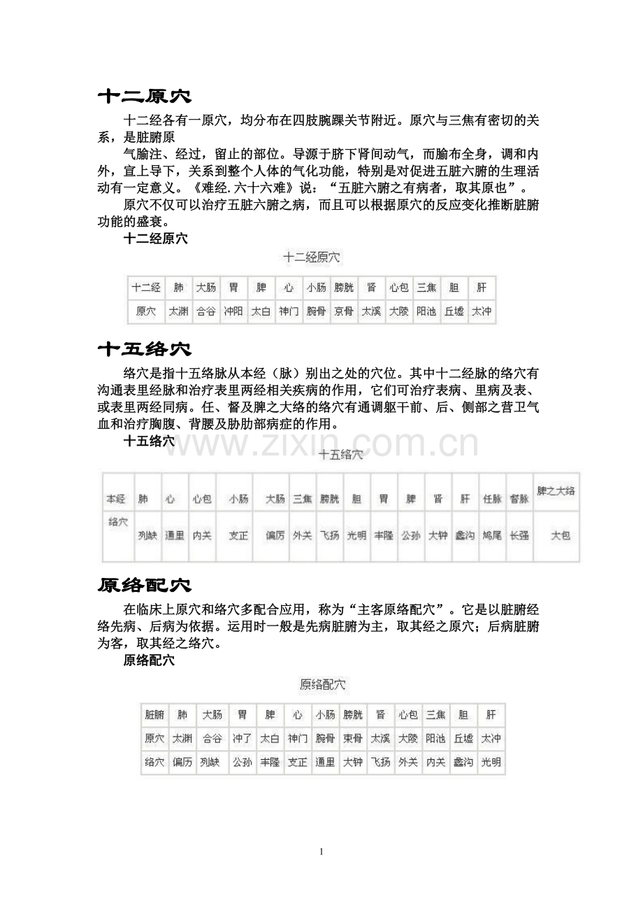 原穴-络穴-郄穴-下合穴-八会穴-八脉交会穴-募穴-明细表.doc_第1页